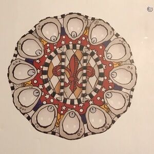Hand-Painted colorful Fleur de Lis Oyster Serveware Plate
